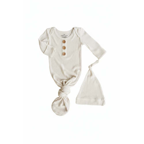 Eggshell Bamboo Waffle Newborn Baby Knot Gown & Hat Set