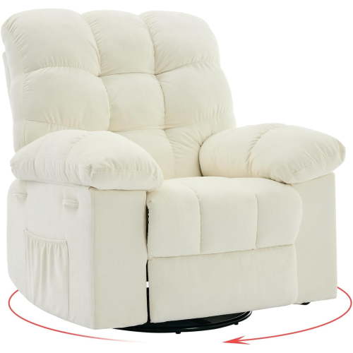 Rocking Recliner Chair,360° Swivel,30° Rocking,135° Tilt,Chenille Upholstery,Q235 Steel Frame Glider Nursery Chair for Small Spaces