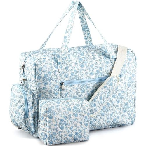 Abbylike Quilted Duffle Bag Coquette Floral Weekender for Women