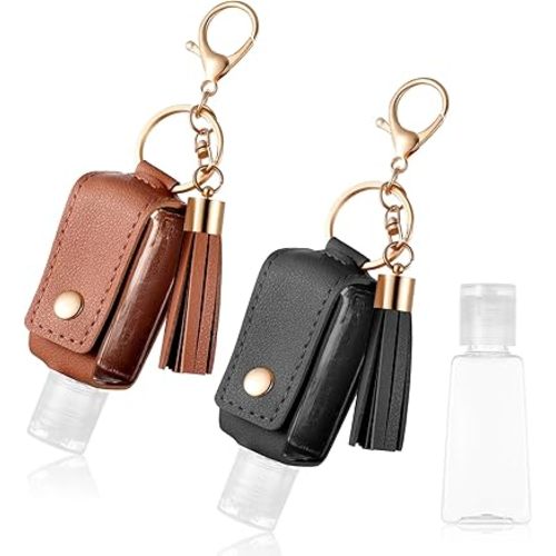 2Pcs 30ml Hand Sanitizer Bottle Keychain (Black, Brown)