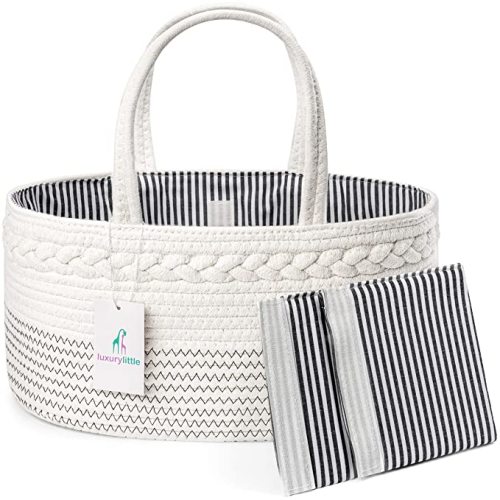 Luxury Little Baby Diaper Caddy Organizer - Rope Nursery Storage Bin for Boys and Girls - Large Tote Bag & Car Organizer with Removable Inserts - Baby Shower Gift Basket - Newborn Registry Must Haves
