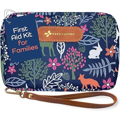 KeepGoing Travel First Aid Kit for Kids – 130 Pc. for Car, Home, Purse, Diaper Bag & Backpack with Latex-Free Bandages - Mini First Aid Kit Travel Size TSA-Approved