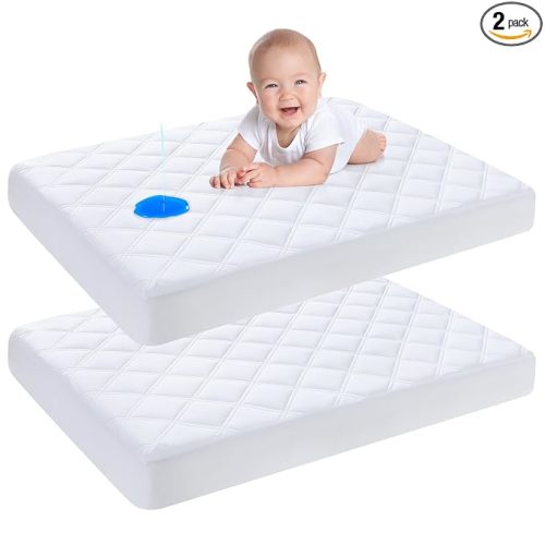 Yoofoss Waterproof Pack and Play Mattress Protector 2 Pack, Quilted Pack and Play Mattress Pad Cover Ultra Soft and Breathable, Playpen/Playard Mattress Sheet for Standard Pack n Play Size 39''x27''