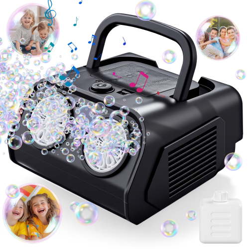KOPPOP Upgraded Bubble Machine, Automatic Bubble Blower for Kids with 85ml Bubble Solution and Rechargeable Battery, 20000+ Bubbles Per Minute Indoor Outdoor Toy for Birthday Party, Black