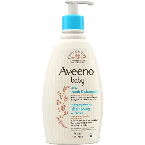 Aveeno Baby Daily Wash & Shampoo Nettoyant pour cheveux et peaux sensibles de bébé avec avoine naturelle, sans paraben et sans phtalate, sans sulfates et sans colorant - 354 ml