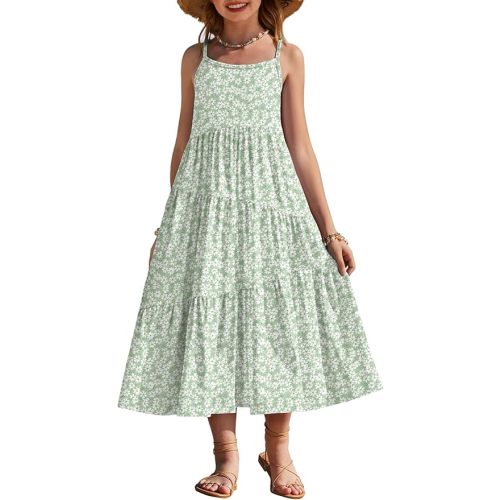 Arshiner Girls Summer Dress Casual Loose Sleeveless Sundress Flowy Beach Maxi Dresses with Pockets