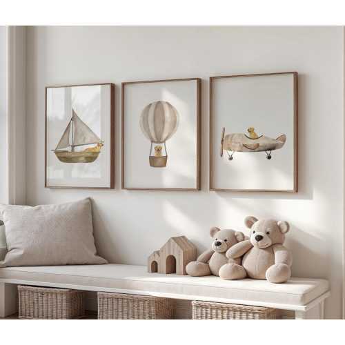 Labrador Nursery Print Set, Dog Airplane Art (Digital Download)