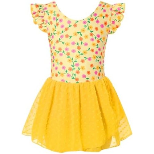 Funnycokid Ballet Leotard for Girls Dance Leotards with Skirt Toddler Ruffle Sleeve Ballerina Outfit