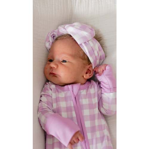 Infant Knot Head Bow in Purple Gingham