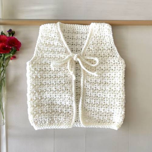 Handmade Crocheted Baby Vest | Newborn, 0-3, 3-6 Months | Pure Australian Wool | Soft White | waistcoat