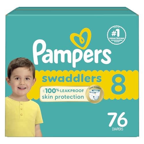 Pampers Swaddlers Diapers, Size 8 (30+ lbs), 76 Count, Absorbent, Keeps Baby Dry and Comfortable, Skin Safe Disposable Baby Diaper (Packaging May Vary)