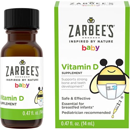 Zarbee's Vitamin D Drops for Infants, 400IU (10mcg) Baby & Toddler Liquid Supplement, Newborn & Up, Dropper Syringe Included, 0.47 Fl Oz - Baby Vitamin D