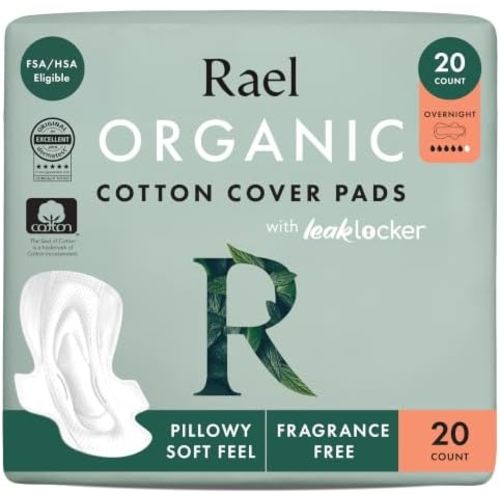 Rael Organic Cotton Cover Sanitary Pads for Women, Heavy (Overnight, 20 Ct)