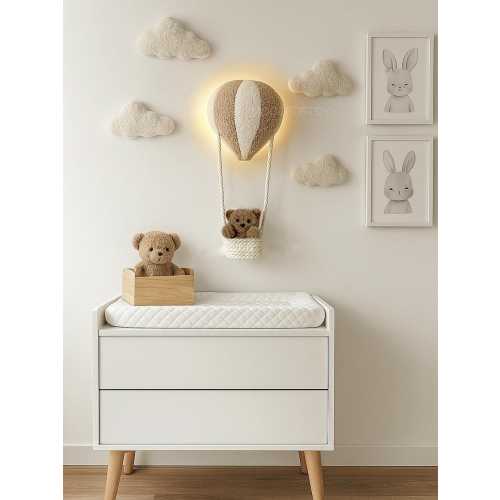 Nursery Air Balloon Lamp with Teddy Bear: Soft Cloud LED Wall Decor