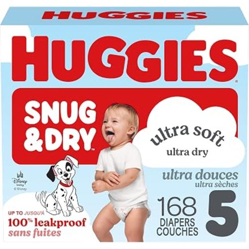 Huggies Size 5 Diapers, Snug & Dry Baby Diapers, Size 5 (25-37 lb.), 168 Count, Packaging May Vary