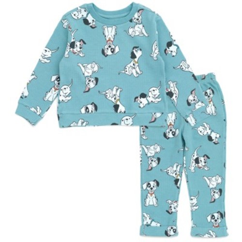 Disney 101 Dalmatians Newborn Baby Boys Waffle Knit Pullover Sweatshirt and Jogger Pants Outfit Set Pale Teal 0-3 Months