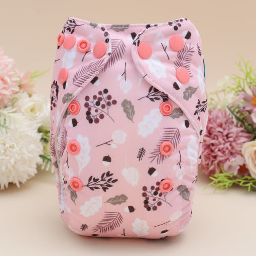 Newborn all In One Diaper with Pocket Sewn-in one Newborn 4-layer Bamboo blend insert-Flowers(SAO-EW30A)