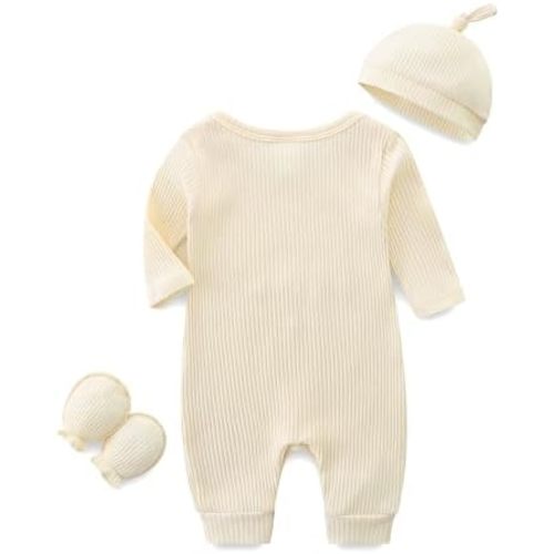 Baby Romper with Baby Mittens & Newborn Hats Footless Long Sleeve
