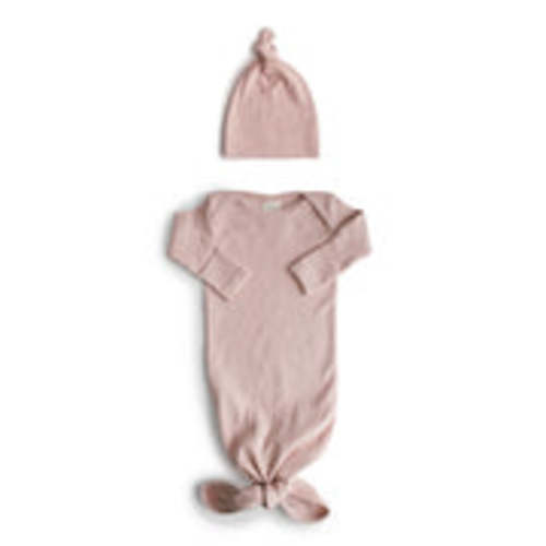 Ribbed Knotted Baby Gown + Beanie Set – Mushie