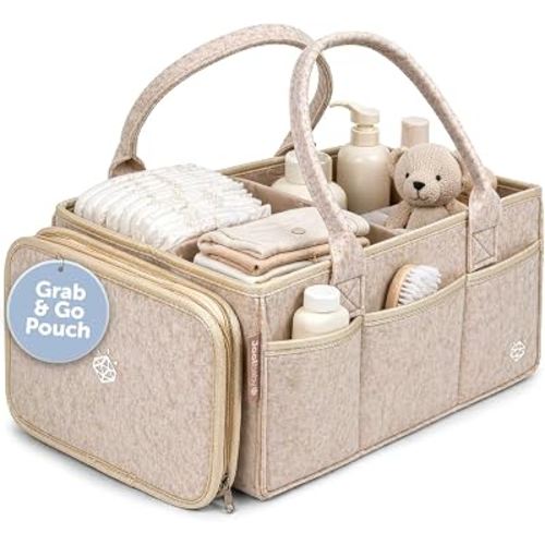 Jool Baby Tag-Along Diaper Caddy – Nursery Storage Organizer for Newborn Essentials – Lightweight & Portable, Large Capacity (Oatmeal)