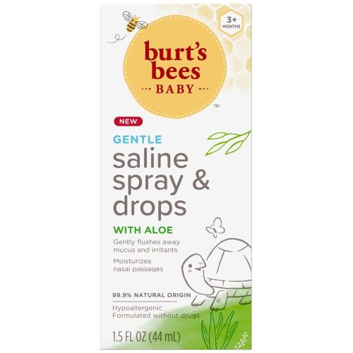 Burt's Bees Baby Saline Spray and Drops, Hypoallergenic, Moisturizing, Flushes Away Mucus for Ages 3 Months and Up, White, 1.5 Fl Oz