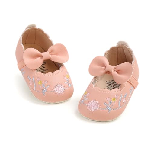 Baby Girls Mary Jane Flats with Bowknot Floral Princess Wedding Dress Shoes Soft Newborn Infant Crib First Walkers Prewalker