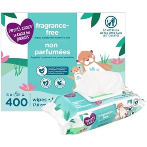 Parent's~Choice Fragrance-Free Wipes, Hypoallergenic, Unscented, Alcohol-Free Pouch, 400 Count