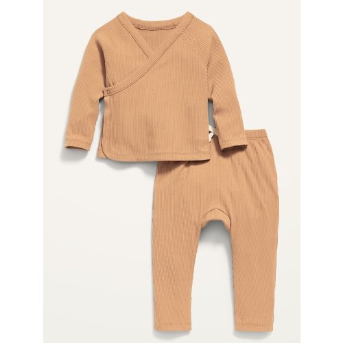Unisex Rib-Knit Kimono Top and Convertible Footed Leggings Layette Set for Baby