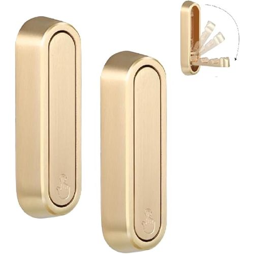 Dntorx Folding Coat Hooks, 2 Pcs Foldable Gold Wall Hooks Heavy Duty Foldable Hook Bathroom Towel Hooks Robe Hooks Wall Mounted for Hanging Coat Towels Clothes Hat Bags Keys