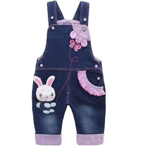 KIDSCOOL SPACE Baby Girl Jean Overalls,Toddler Denim Cute 3D Bunny Outfit