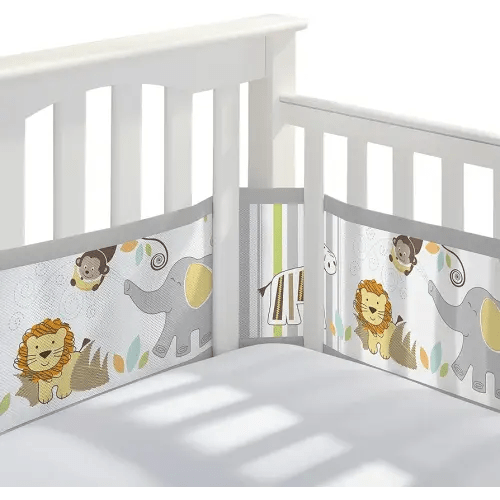 BreathableBaby Breathable Mesh Liner for Full-Size Cribs, Classic 3mm Mesh, Safari Fun Too (Size 4FS Covers 3 or 4 Sides)