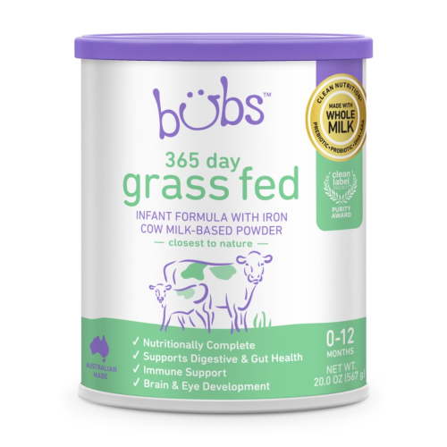 Bubs Grass Fed Infant Formula with Iron for 0-12 Months, 20 oz Canister, Supports Gut and Immune Health