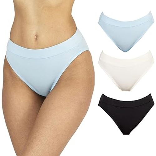 Organic Cotton Underwear Women's 3 Pack. High Waist, High Cut bikini brief. (Black 3Pack, Multi Colors 3Pack)