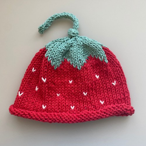 Hand knit cotton strawberry fruit hat