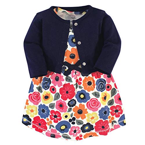 Touched by Nature Infant Toddler Girls Organic Cotton Dress and Cardigan, Rainbows Sunshine