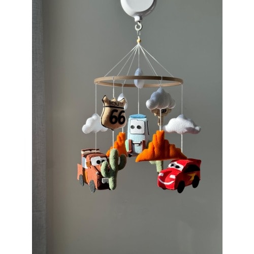 Lightning McQueen Baby Mobile, Cars Crib Mobile with Mater & Guido, Piston Cup Nursery Decor, Cars Baby Shower Gift