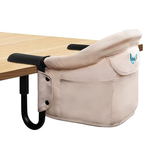 Hook on High Chair,Portable Foldable High Chair for Babies 6-36 Months, Includes Storage Bag(Khaki)