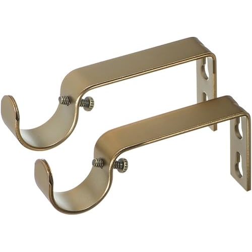 Ivilon Fixed Brackets for Curtain Rods - for 1 or 1 1/8 Inch Rods. Set of 2 - Warm Gold