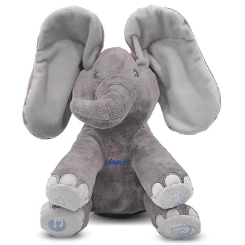Dimple Emery Peek A Boo Elephant Toy, Interactive Singing Stuffed Elephant Plush with Moving Ears, Musical Stuffed Animal for Babies and Toddlers, Adorable Baby Toy - Adorable Gift for Grandchild