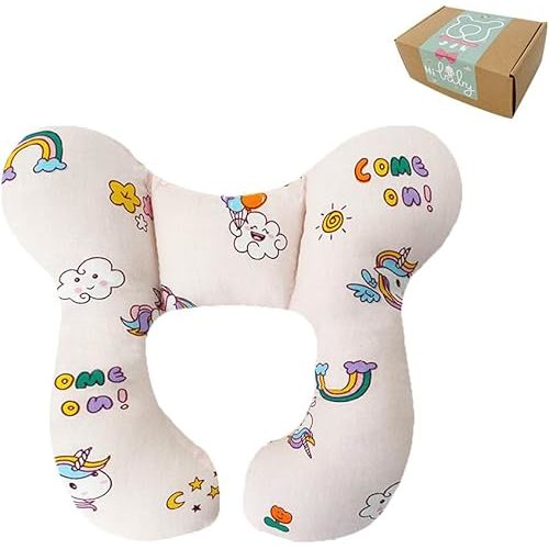 Baby Neck Pillows, Comfortable Baby Travel Head Neck Support Pillow for Car Seat Stroller Pushchair, Soft PP Cotton Travel Pillow for 0-1 Year Old Toddler Infant Newborn, Rainbow