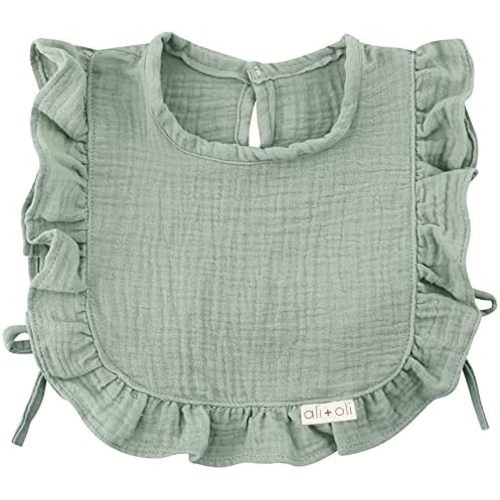 Ali+Oli Snap Baby Bib (Color, Ruffle Edge) - 2-Layer Muslin Bibs, Cloth Bibs, Baby Girl Newborn Essentials for 0-24 Months