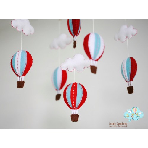 Red and blue hot air balloons baby mobile, Red and blue, hot air balloon, whimsical baby mobile