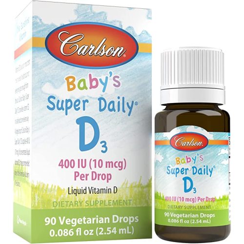 Carlson - Baby's Super Daily D3, Baby Vitamin D Drops, 400 IU (10 mcg) per Drop, 1-Year Supply, Vegetarian, Liquid Vitamin D Drops for Infants and Toddlers, Unflavored, 365 Drops
