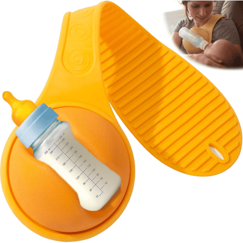 Hands-Free Baby Bottle Holder, Adjustable Anti-Slip Feeding Support, 1 Piece, Soft Silicone(Orange)