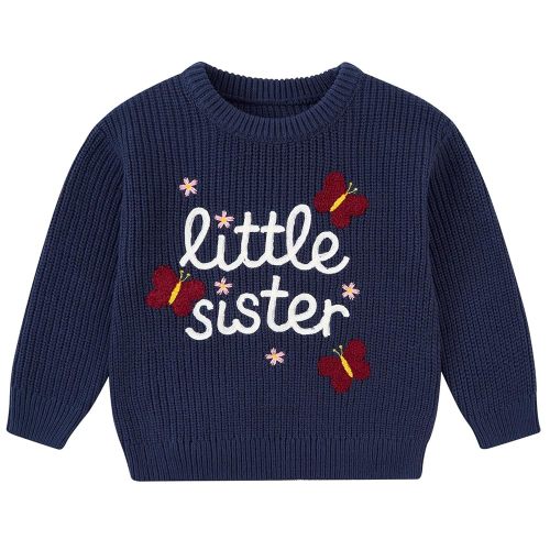 UNICOMIDEA Toddler Baby Girl Big Sister Knit Sweater Little Sister Cute Floral Pullover Winter Fall Clothes for 9M-4Y
