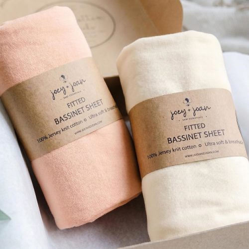 Bedside Sleeper Bassinet Fitted Sheets 33x20 for Maxi COSI Iora, Koola Baby, Baby Joy, Angelbliss, Kidsclub Bedside Bassinet – Peach + Ivory (2 Pack)