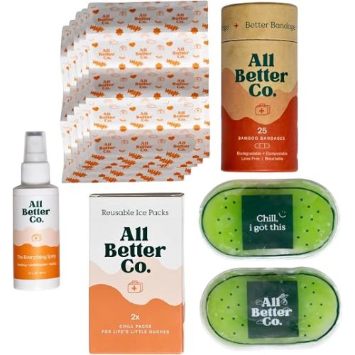 Complete Wellness First Aid Bundle – Everything Spray, Organic Bamboo Bandages (25ct), & 2 Reusable Soft Gel Ice Packs – Natural Skincare & First Aid Essentials for Home & Travel