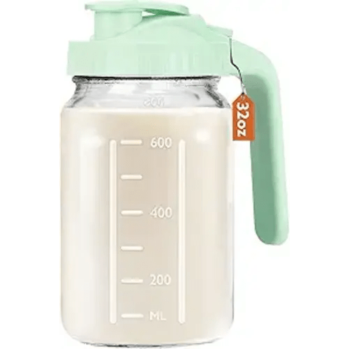 Breast Milk Pitcher, 32 OZ Mason Jar Pitcher with Lid Double Leak Proof,1 Quart Breastmilk Storage Containers for Fridge, Glass Jug for Sun Tea, Juice, Cold Brew Coffee