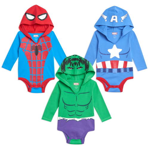Marvel Avengers Spider-Man Captain America Hulk Newborn Baby Boys 3 Pack Cosplay Bodysuits Newborn to Infant