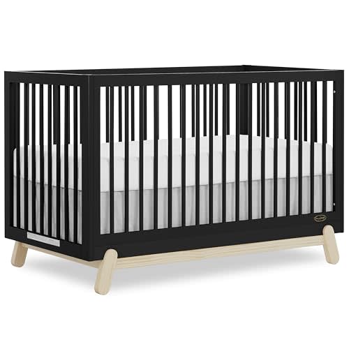 Dream On Me Hygge 5-in-1 Convertible Full-Size Baby Crib in Matte Black Vintage, GreenGuard Gold & JPMA, Converts to Toddler, Day & Full-Size Bed, Adjustable Mattress Heights, Modern Nursery